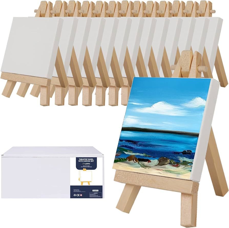 Mini Canvases with Easel Set, Pack of 14,4” x 4” Inches Mini Canvas Boards and 14pcs 5" Mini ... | Amazon (US)
