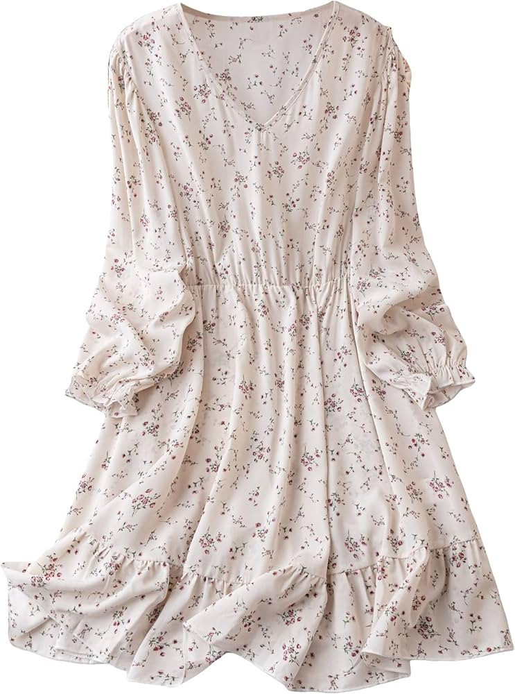 Floerns Women's Plus Size Ditsy Floral Print V Neck Ruffle Sleeve A Line Short Dress | Amazon (US)