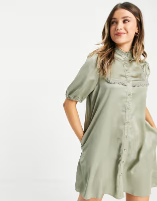 Lola May high neck satin mini dress in sage | ASOS (Global)
