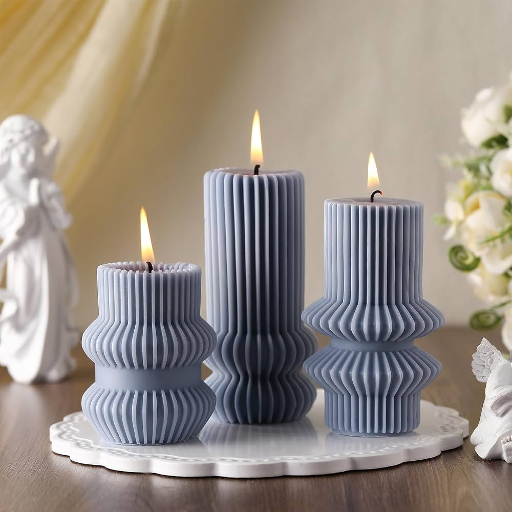 MTLEE 3 Pcs Small Ribbed Pillar Candles Ribbed Candle Soy Wax Scented Pillar Candle Aesthetic Can... | Amazon (US)