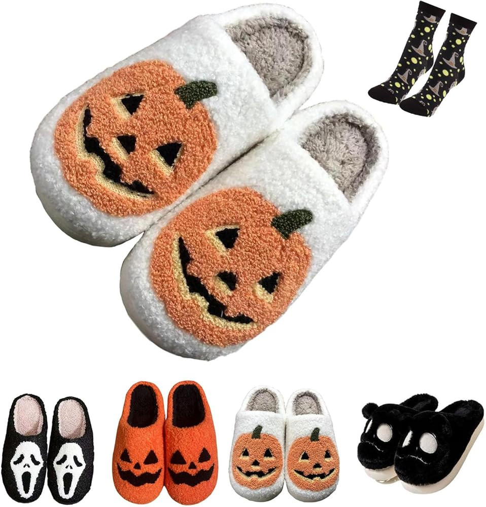 LELEBEAR Scream Ghostface Slippers, Halloween Pumpkins Slippers Soft Plush Spooky Slides For Wome... | Amazon (US)