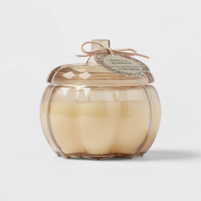 12oz Medium Glass Vanilla Pumpkin Candle White - Threshold&#8482; | Target