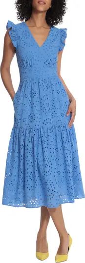 Maggy London Cotton Eyelet Tiered Midi Dress | Nordstrom | Nordstrom