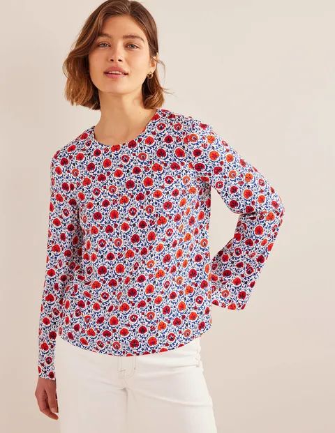 Flared Long Sleeve Top - Blue Wave, Enchanting Bloom | Boden (US)