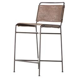 Oxton Industrial Dark Brown Seat Black Iron Frame Counter Stool | Kathy Kuo Home
