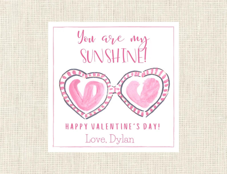 Printed Valentine Girls, "You are my sunshine!" tags or stickers, Set of 25/ Watercolor | Etsy (US)