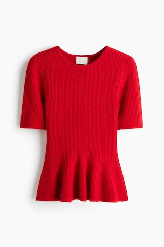 H & M - Gerippter Pullover mit Peplum - Rot - Damen | H&M (DE, AT, CH, NL, FI)