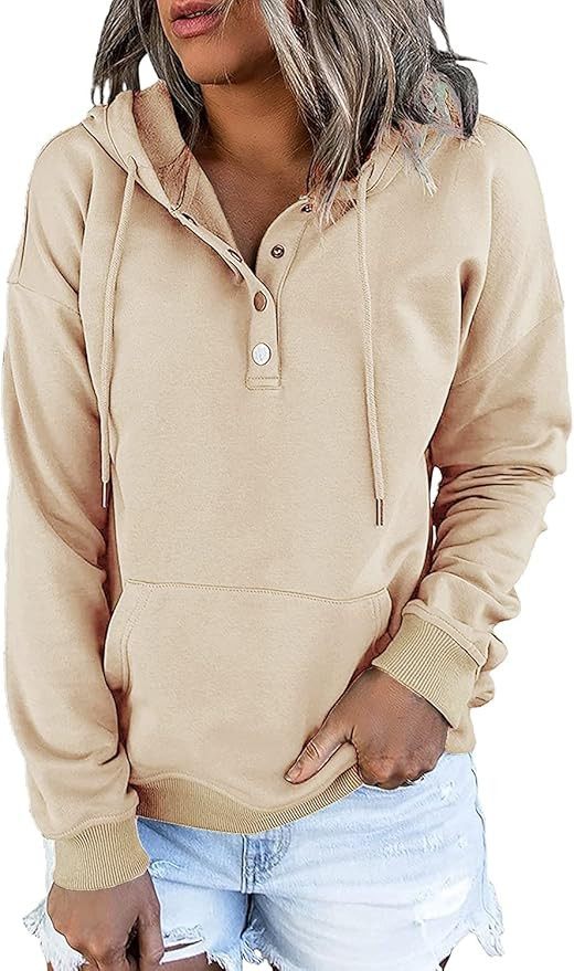 PRETTYGARDEN Women's Button Down Hoodies Long Sleeve Casual Drawstring Pullover Sweatshirts With ... | Amazon (US)