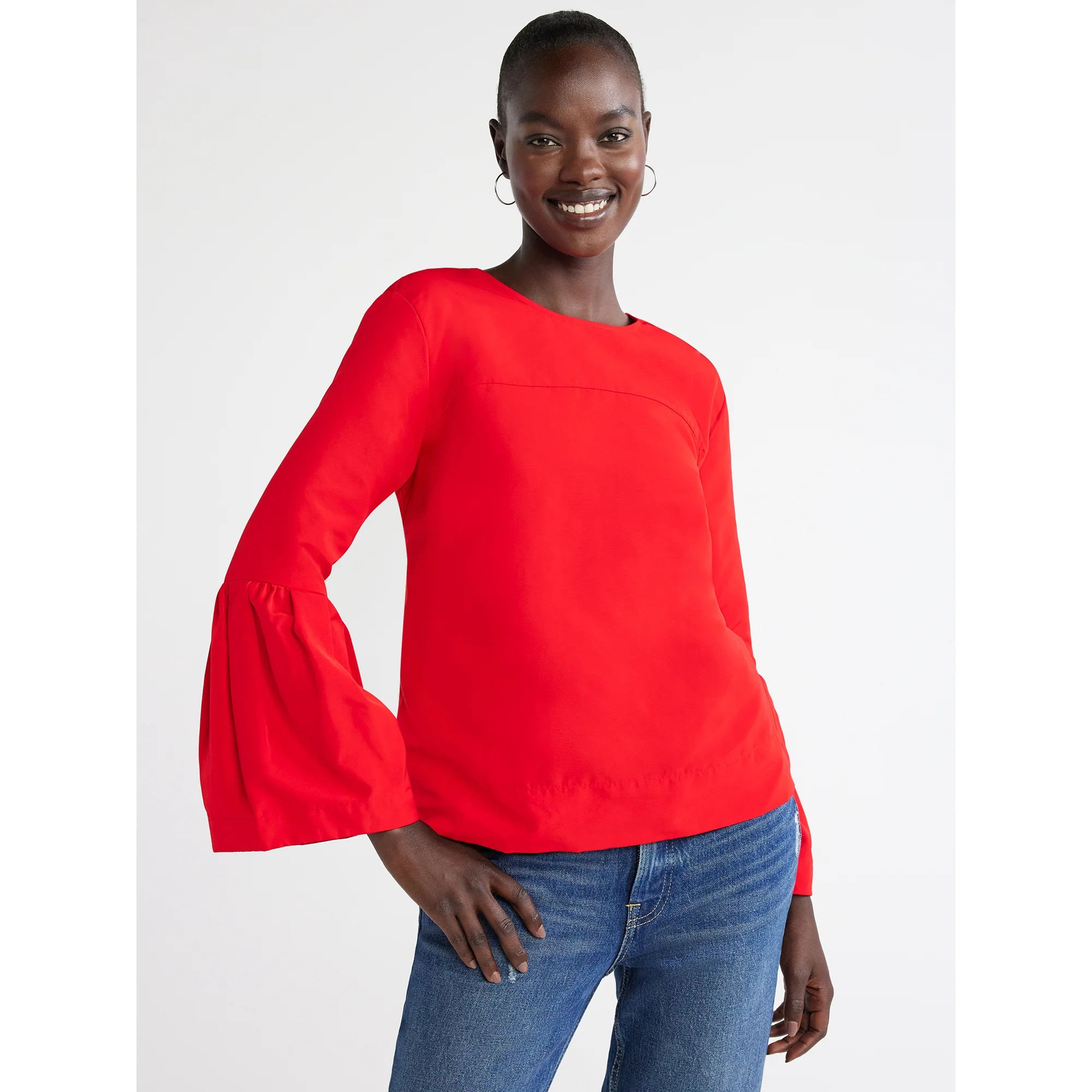 Free Assembly Women's Top with Long Bell Sleeves, Sizes XS-XXXL - Walmart.com | Walmart (US)