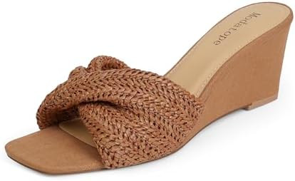 Modatope Wedge Sandals for Women Braided Wedge Heels Square Open Toe Raffia Dressy Womens Sandals | Amazon (US)