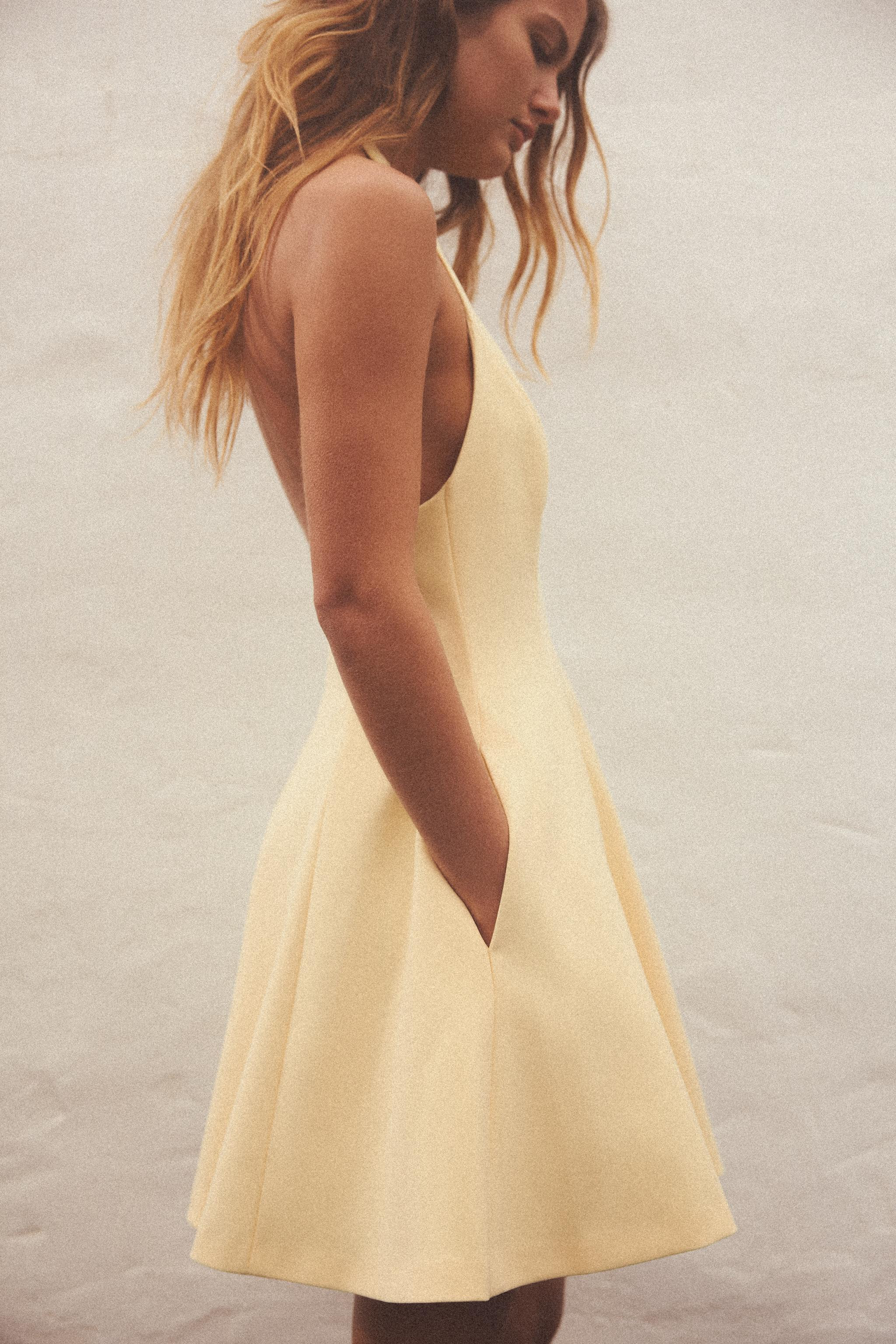 SHORT HALTER GODET DRESS | Zara US