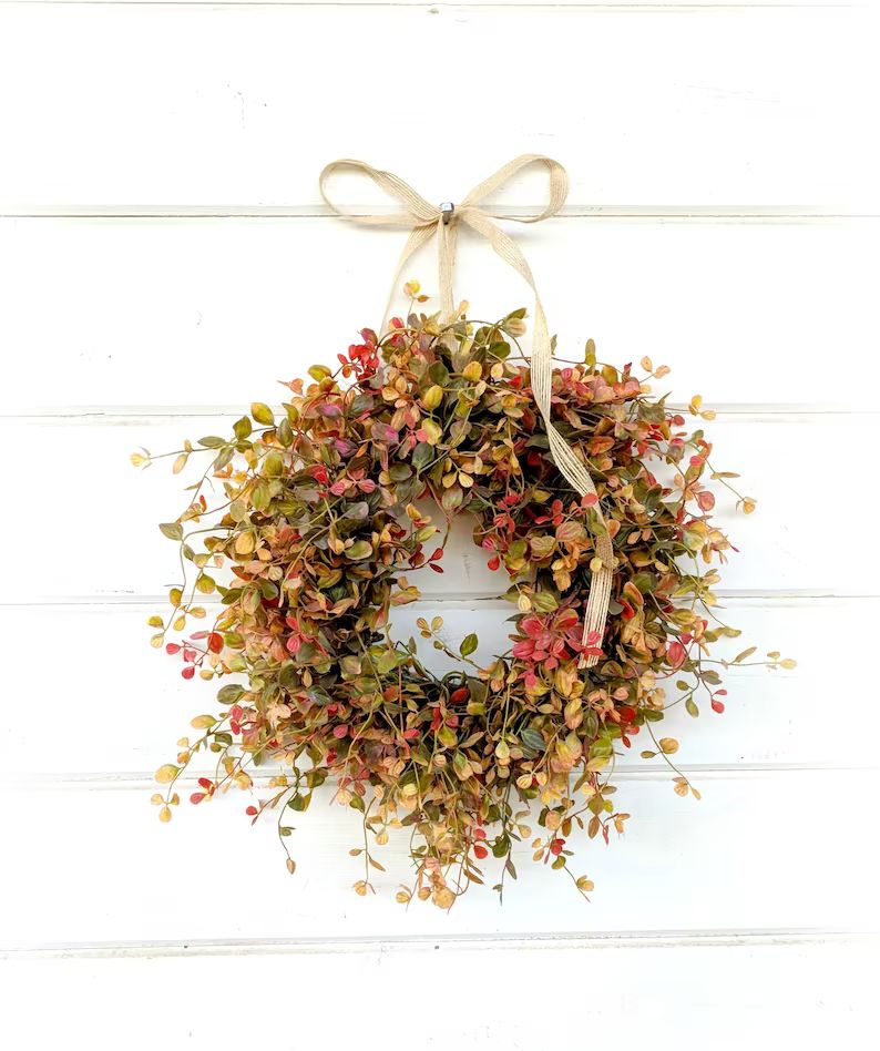 Mini Window Wreath-Fall Wreath-Greenery Wreath-Farmhouse Wreath-Small Wreath-RED GREEN & GOLD Bog... | Etsy (US)