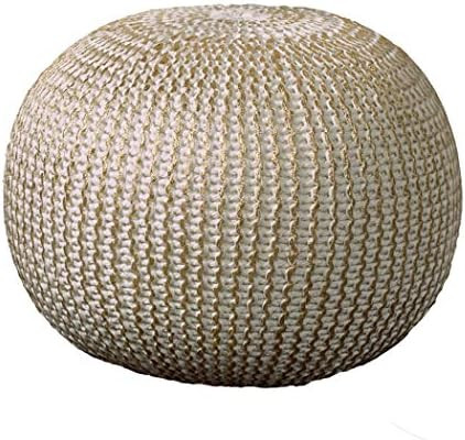 L.R. Resources Fairbanks Bone Knitted Pouf Ottoman, 1'4" x 1'8", Ivory/Gold - | Amazon (US)