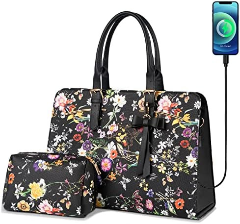 Amazon.com: Laptop Tote Bag for Women, Large Waterproof PU Leather Work Briefcase with USB Chargi... | Amazon (US)