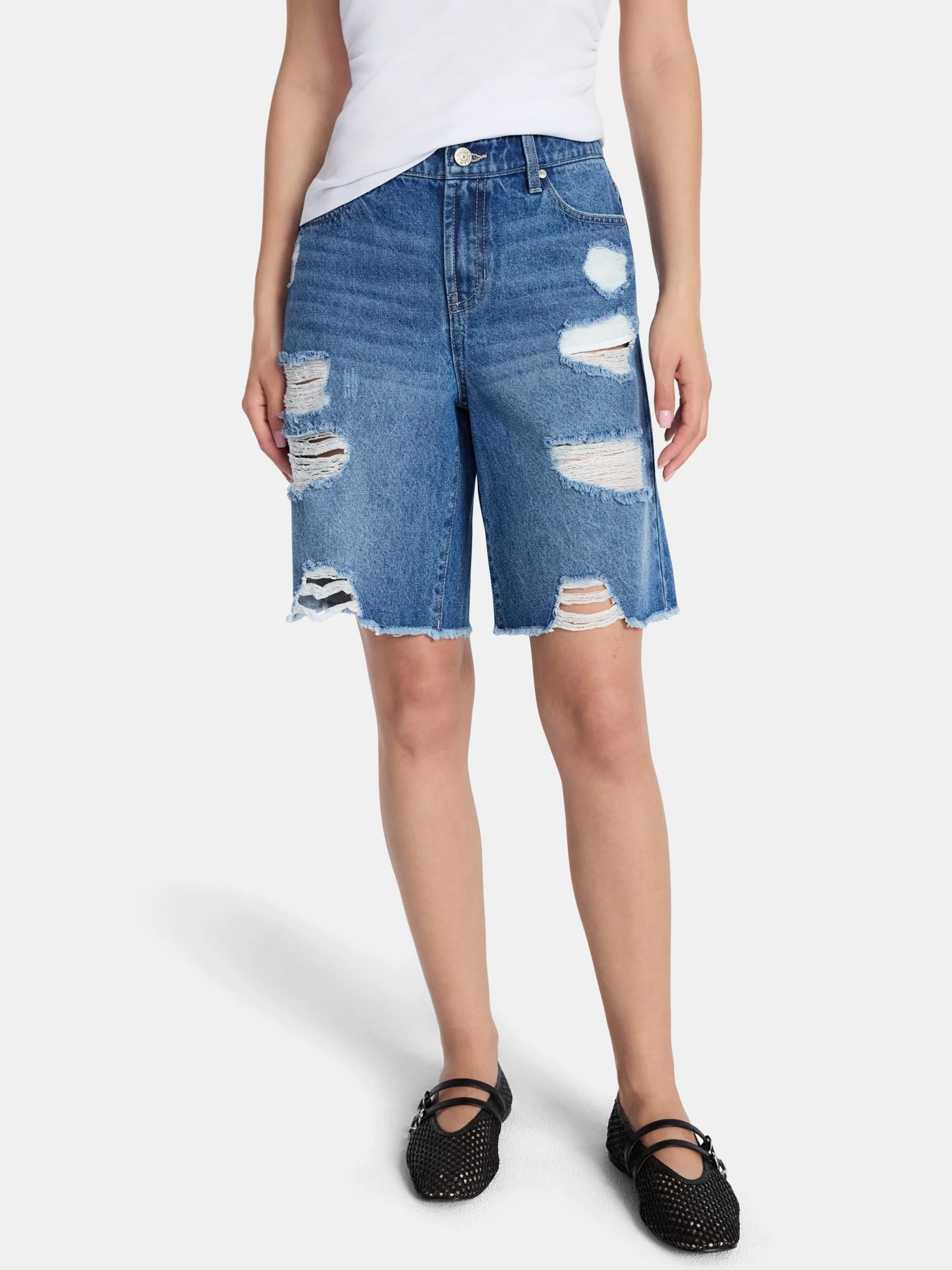 Madden NYC Women’s Distressed Cotton Jorts, Sizes XXS-XXL | Walmart (US)