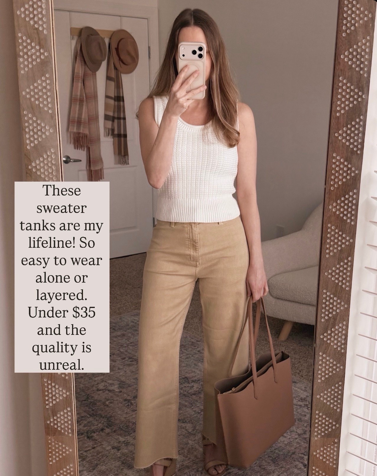 I keep reaching for this sweater tank because it works with literally everything and the quality feels way more expensive than the price.

sweater tank top, neutral tank top, knit sleeveless top, casual chic outfit, work outfit, spring summer top, layering piece, affordable fashion finds, business casual outfit, beige trousers, wide leg pants, neutral outfit, minimalist style, capsule wardrobe basics, versatile tops under 50

#LTKSeasonal #LTKWorkwear #LTKOver40