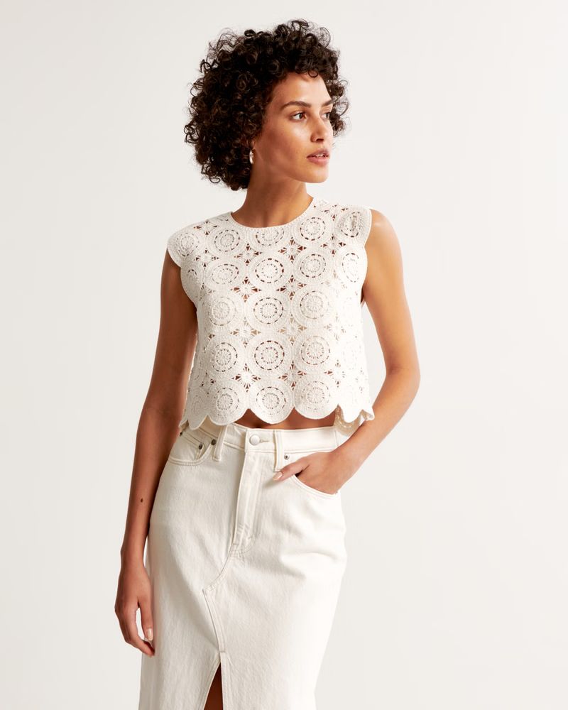 Crochet Mosaic Tile Shell Top | Abercrombie & Fitch (US)