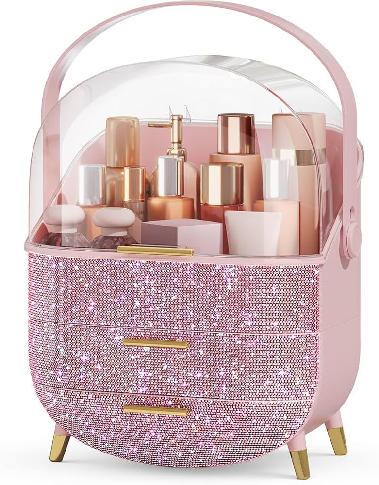 Bling Makeup Organizers for Teen Girl Gifts, Cosmetic Display Case with Clear Cover, Vanity Makeu... | Amazon (US)