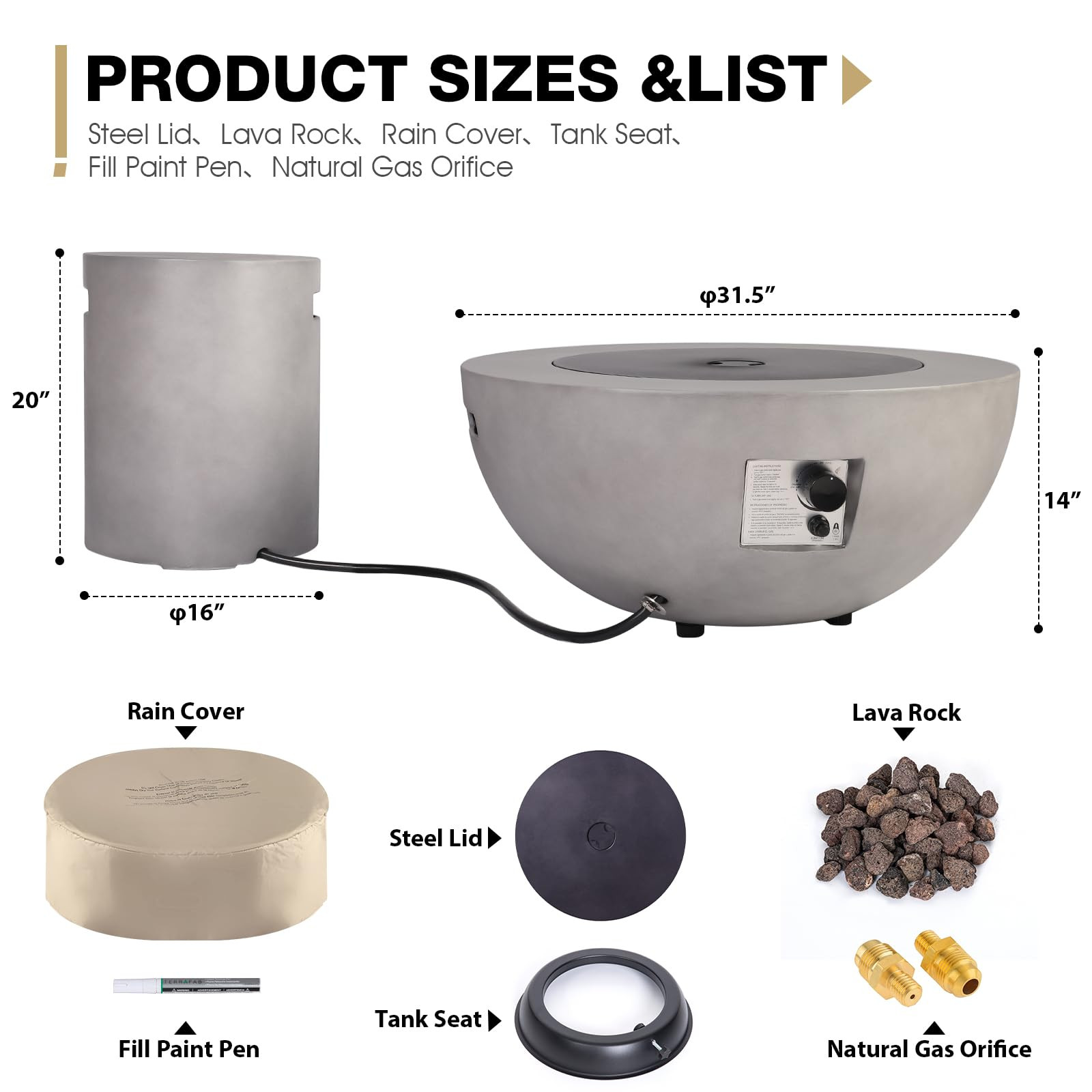 2-Piece Outdoor Propane Fire Pit Table Set w/Tank Cover Table, 31.5-inch 50,000 BTU Bowl Concrete... | Amazon (US)