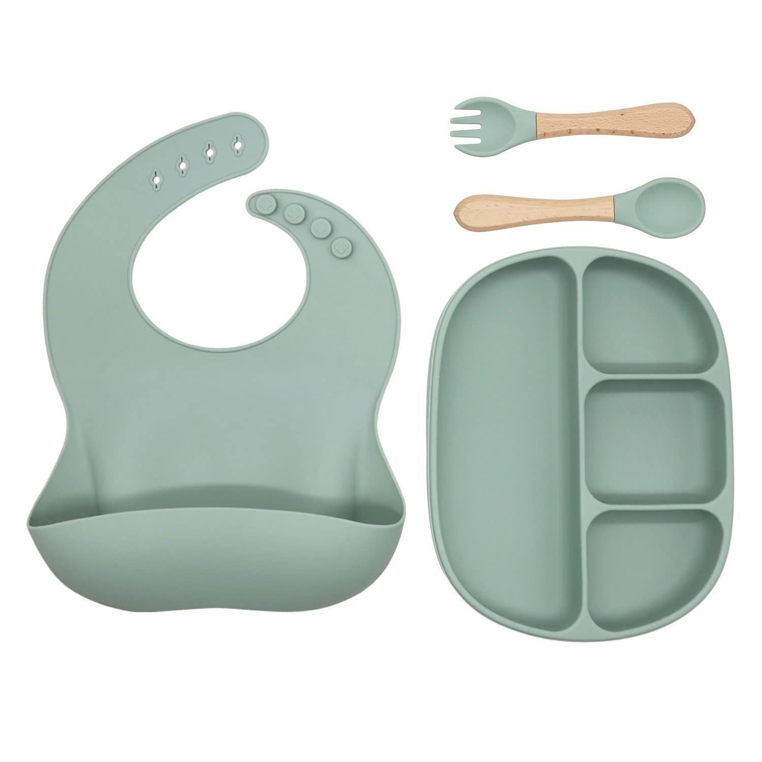 Ginbear Baby Plates with Suction, Silicone Bibs, Baby Led Weaning Utensils, Toddler Eating Set (H... | Amazon (US)