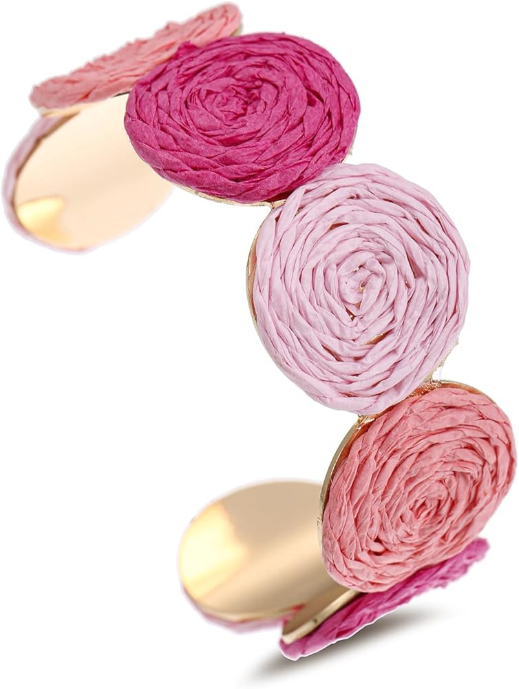 Raffia Multiple Circles Cuff Bracelet for Women, Handmade Colorful Round Bangle Geometric Adjusta... | Amazon (US)