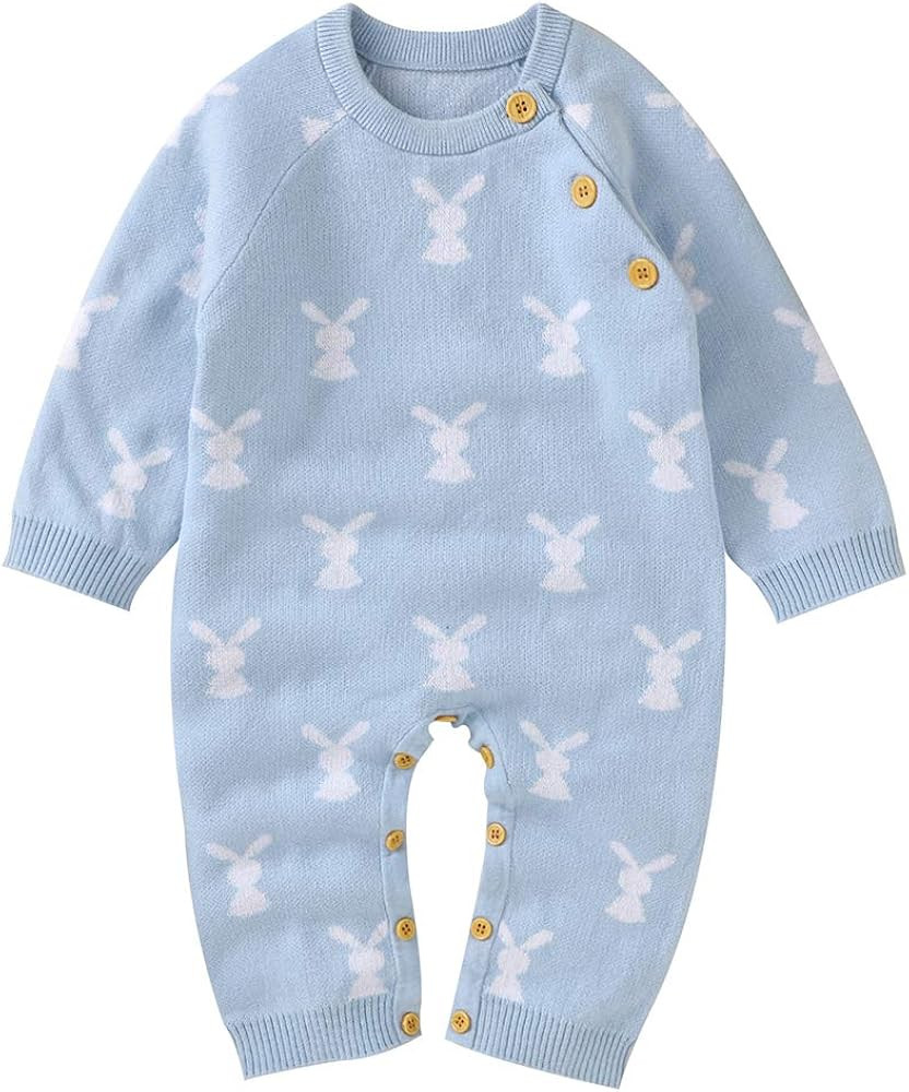 DuAnyozu Baby Girl Boy Easter Outfit Bunny Onesie Knitted Sweater Romper Long Sleeve Jumpsuit Cut... | Amazon (US)