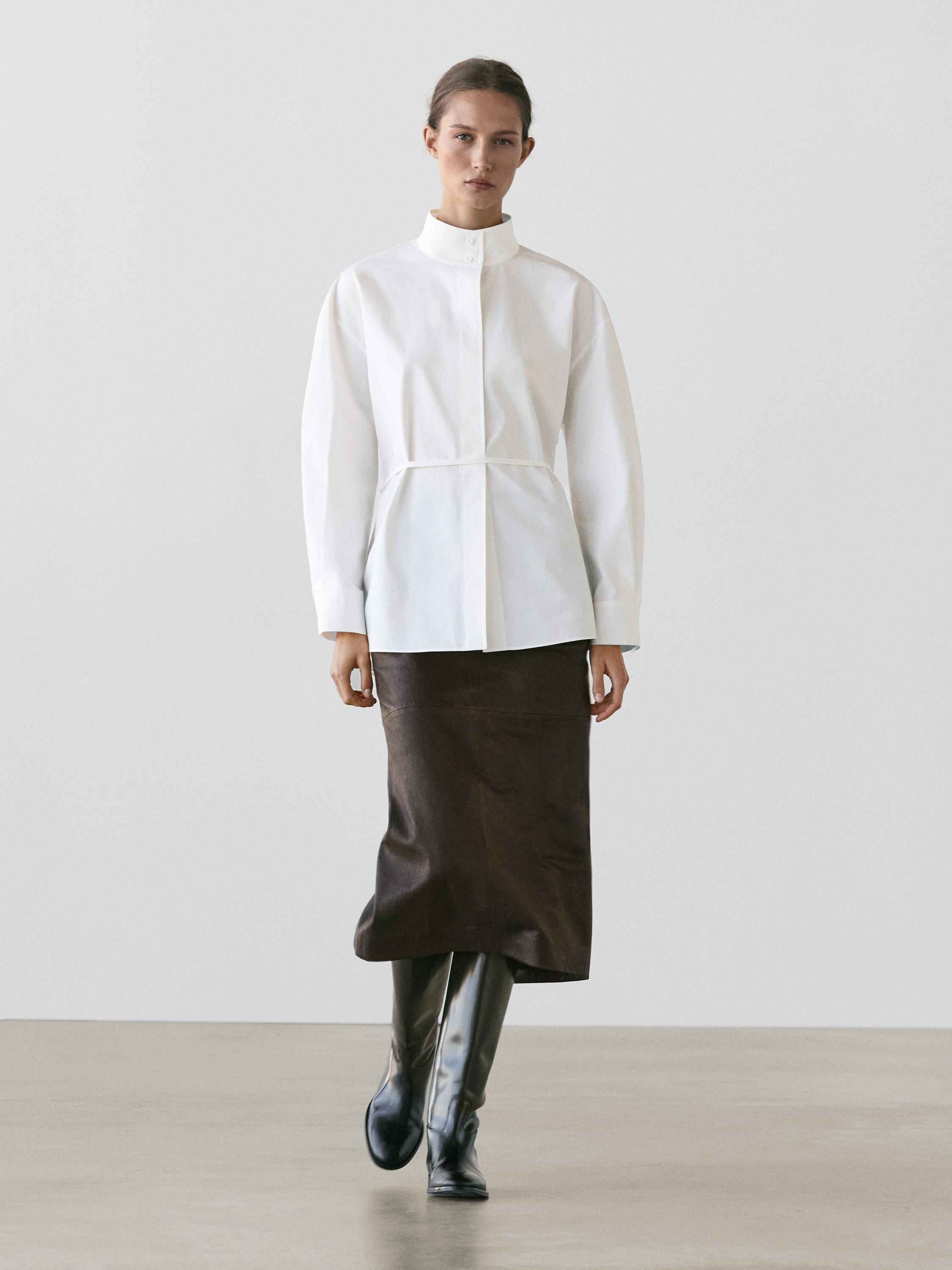 Hemd mit Stehkragen und Band | Massimo Dutti DE