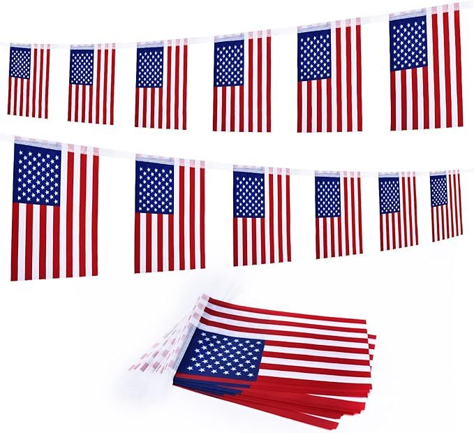 4th of July Patriotic Decorations Outdoor, 45 Feet 40 PCS American Flag String Pennant Banners, S... | Amazon (US)