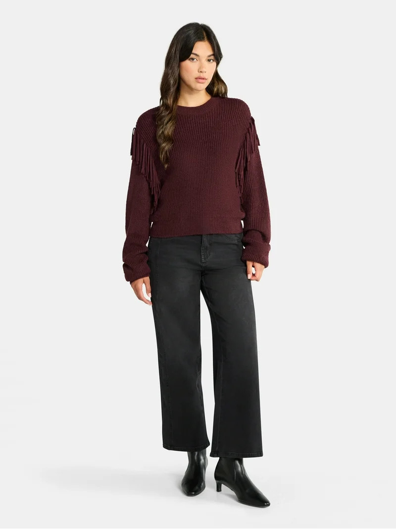 Time and Tru Women's Fringe Pullover Sweater, Midweight, Sizes XS-XXXL | Walmart (US)