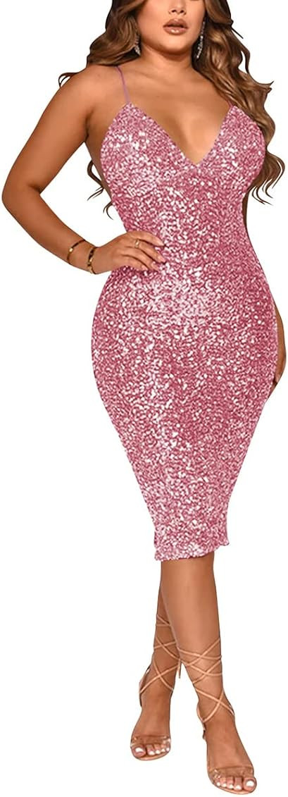 BFFBABY Satin Dress for Women Sexy Sleeveless Adjustable Spaghetti Strap Backless Ruched Cocktail Mi | Amazon (US)