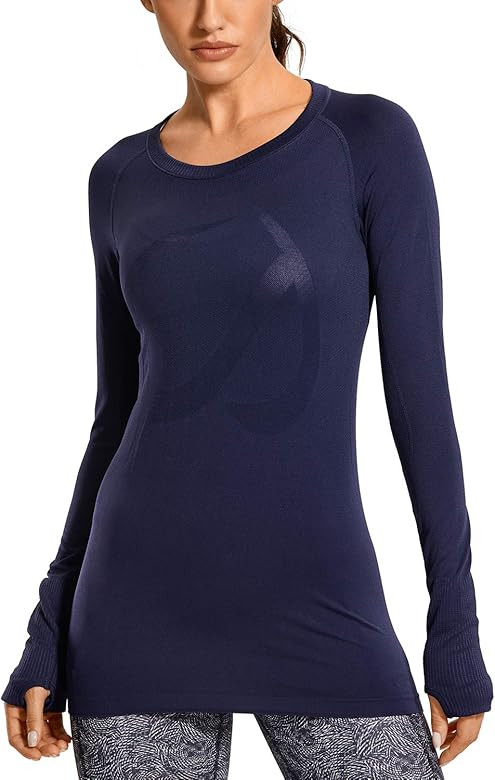 CRZ YOGA Women's Seamless Athletic Long Sleeves Sports Running Shirt Breathable Gym Workout Top | Amazon (US)
