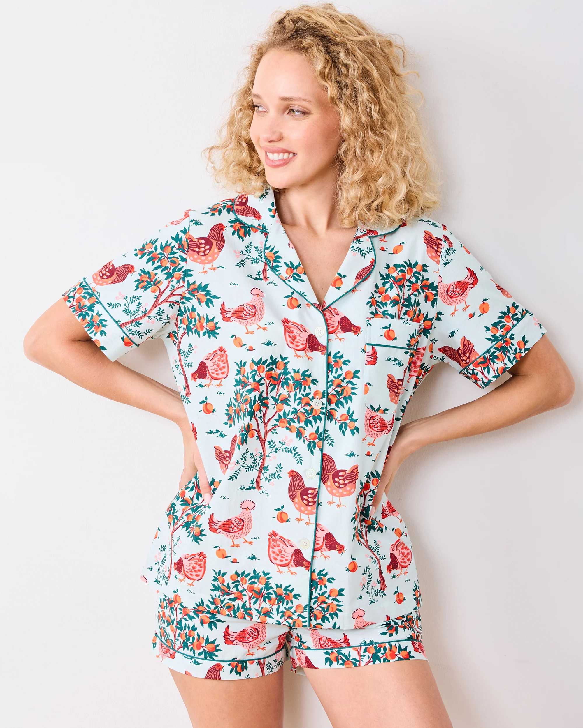 Hen House - Women's Organic Cotton Short PJ Set - Soft Blue | Printfresh