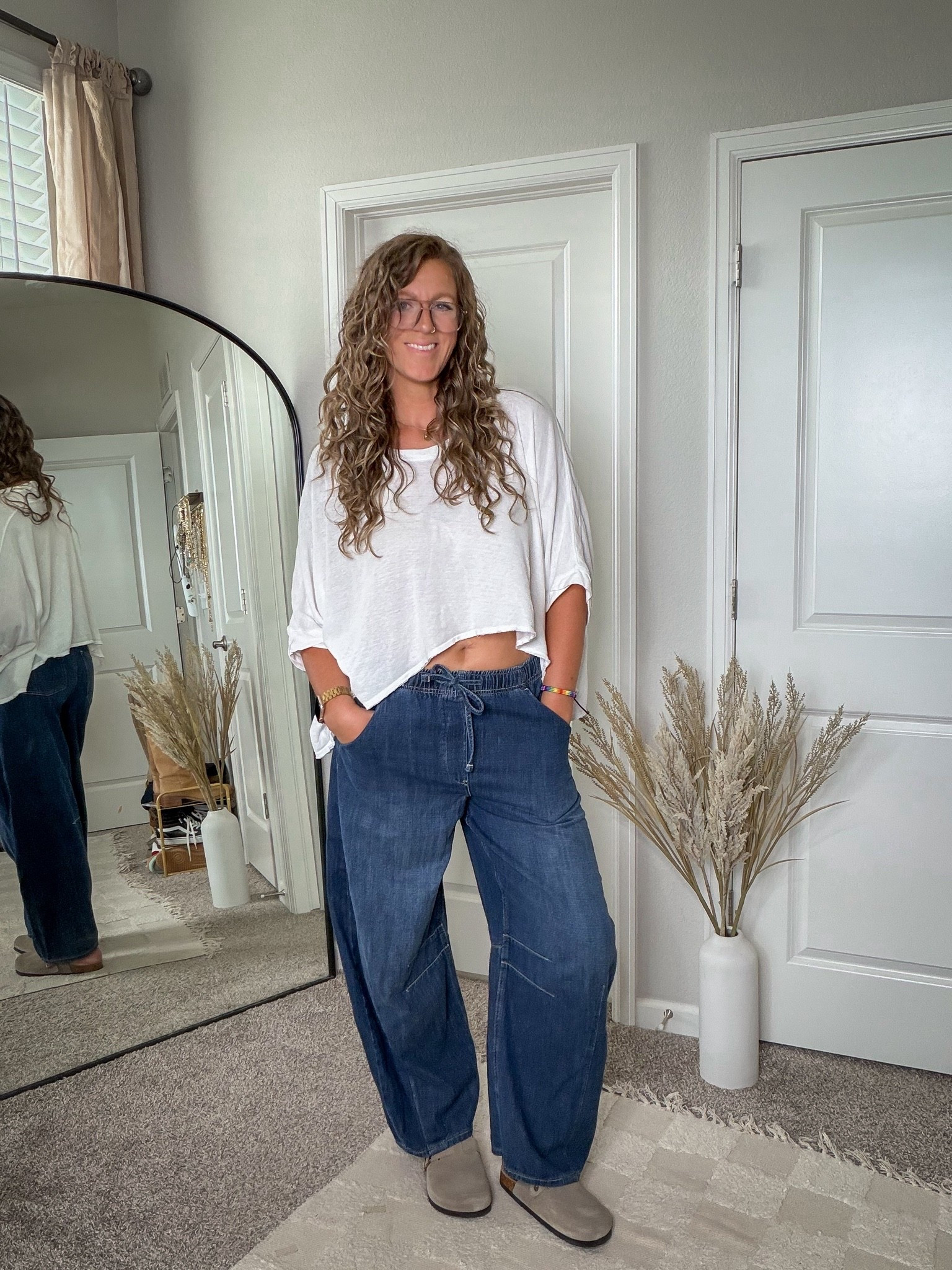 Large tee, medium tall jeans (40% off! Ends tonight!)

#LTKTall #LTKOver40