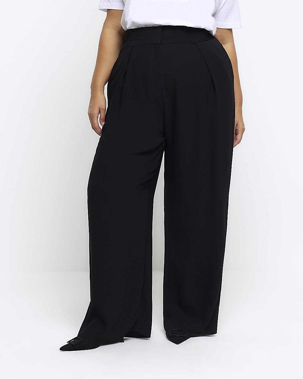 Black pleated wide leg trousers | River Island (UK & IE)