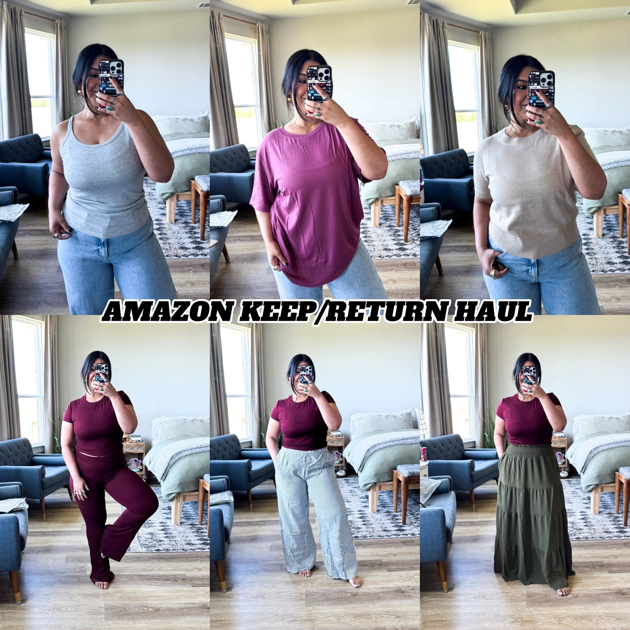 Keeping ALL! Wearing my true size L in everything except the grey tank (I sized down to a M) and the striped pants (I sized up to an XL). Everything else is true to size! 

#LTKMidsize #LTKPetite #LTKOver40