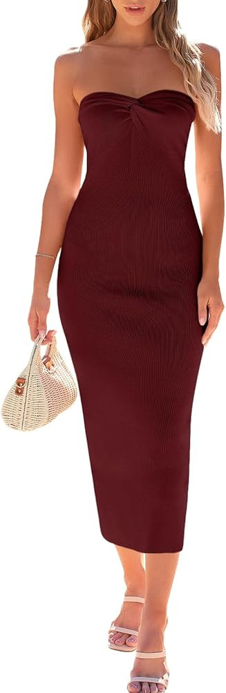 LILLUSORY Knitted Dresses Twisted Front Bodycon Dress with Back Slit | Amazon (US)