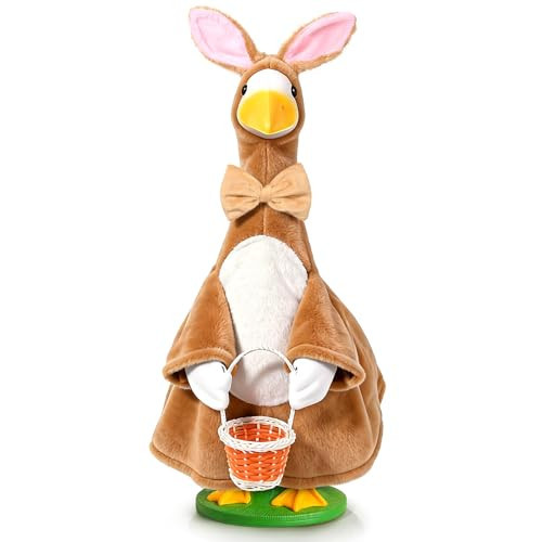 JcHrmers Easter Goose Outfit Bunny Porch Goose Outfit Lawn Porch Goose Clothes Fits 23" Cement Plastic Goose Statue for Easter Outdoor Garden Yard Patio Decoration (Brown) | Amazon (US)