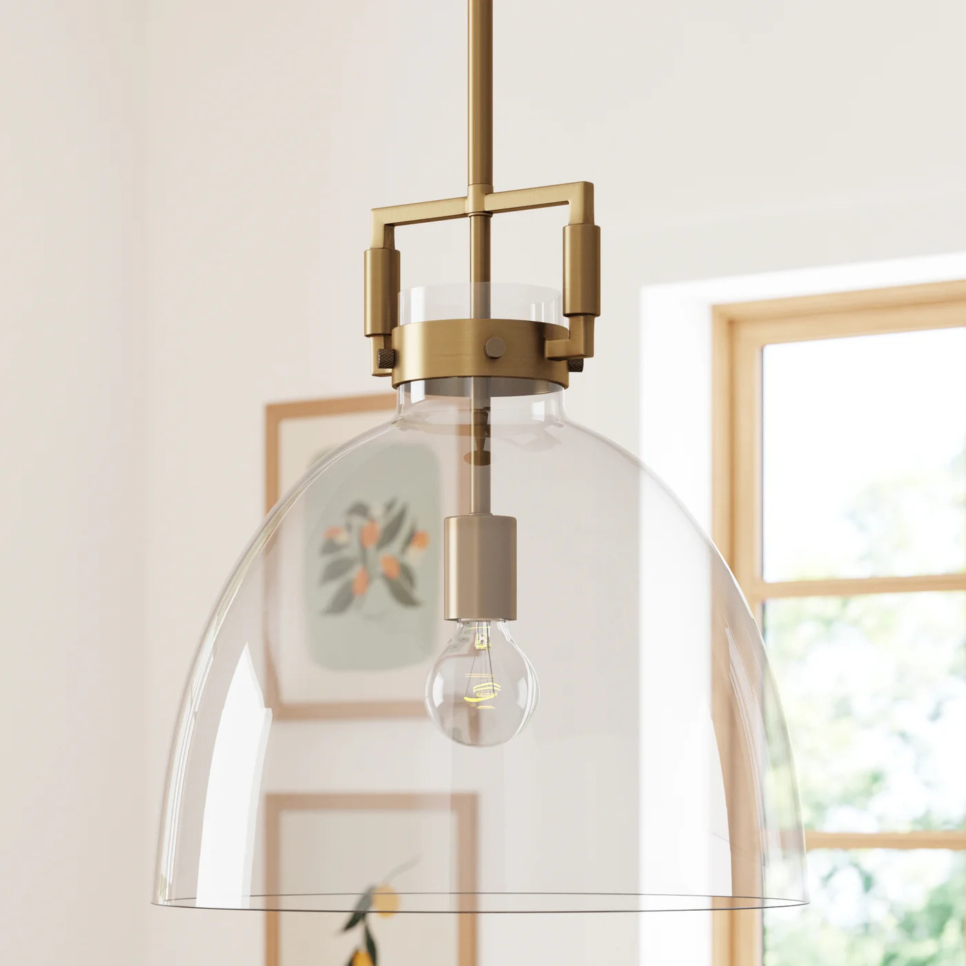 Glass Dome Shade Ceiling Pendant Light Brass | Nathan James