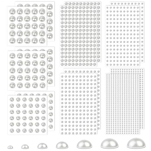 7 Sizes Self Adhesive Ivory White Hair Pearl Stickers, Caffox 2032 Pieces Stick on Pearls Gems for Hair, Face, Makeup, Eye, Crafts, Wedding | Amazon (US)