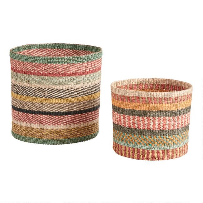 Multicolor Stripe Abaca Rope Aria Basket | World Market