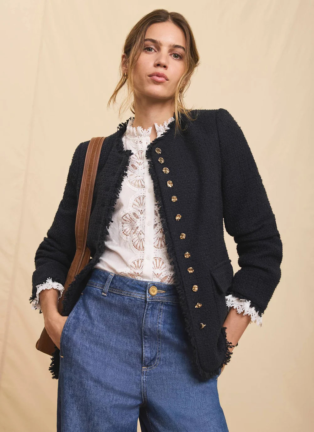Navy Boucle Tweed Jacket | Mint Velvet