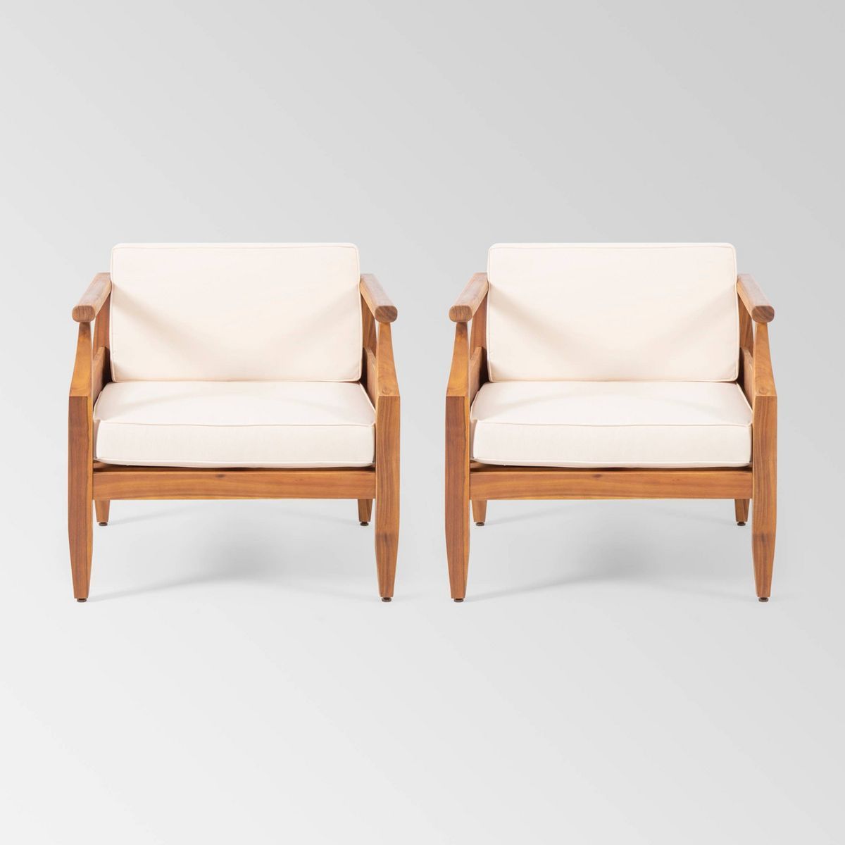 Aston 2pk Acacia Wood Mid-Century Modern Club Chairs - Teak/Cream - Christopher Knight Home | Target