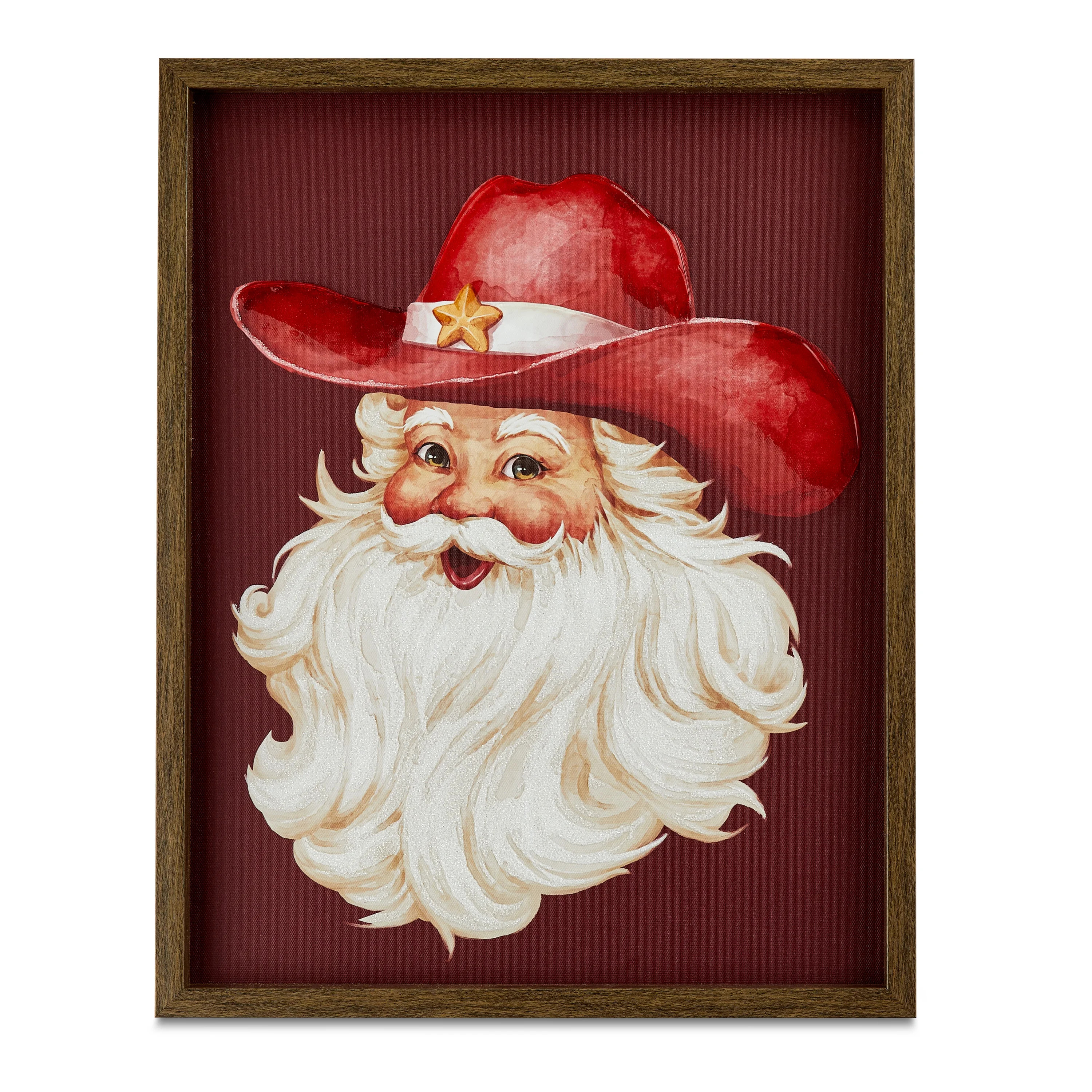 Southern Santa Framed Tinted Gel & Glitter Embellished Canvas Christmas Wall Art, by Holiday Time | Walmart (US)