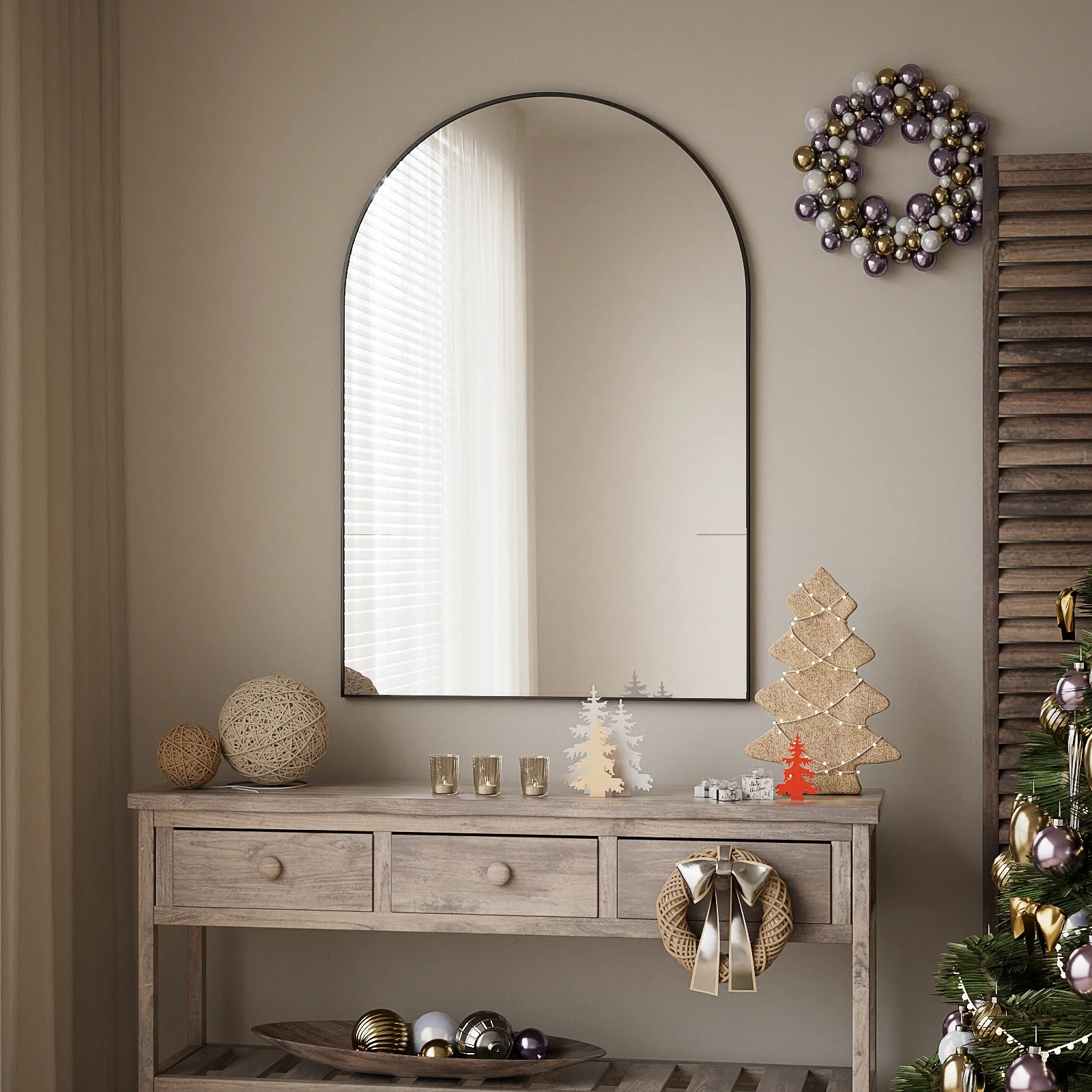 BEAUTYPEAK 24"x 36" Bathroom Mirror Wall Vanity Arched Mirror, Black | Walmart (US)