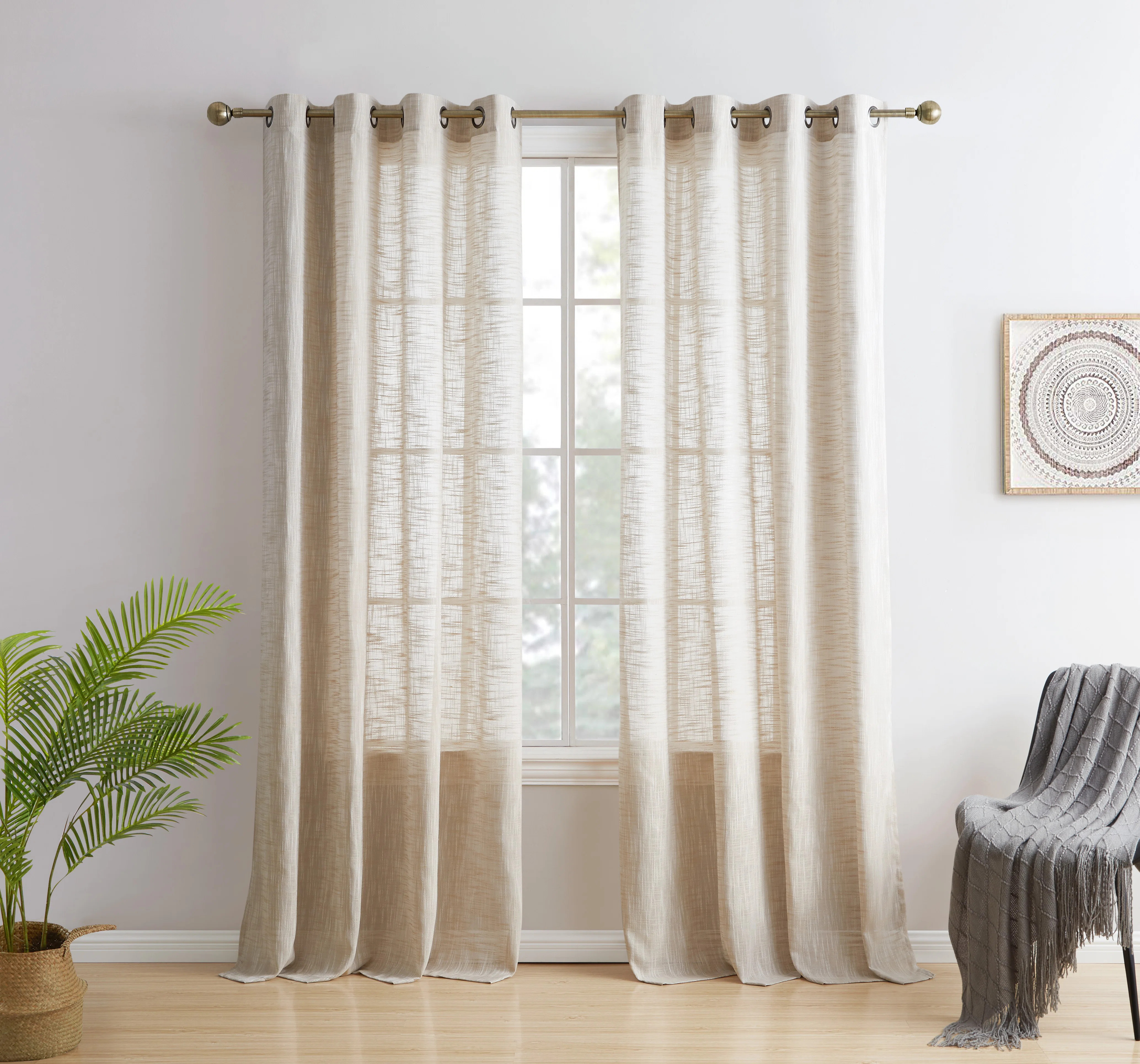 Eider & Ivory™ Hallmark Solid Semi-Sheer Faux Linen Polyester Grommet Curtain Panels & Reviews ... | Wayfair North America