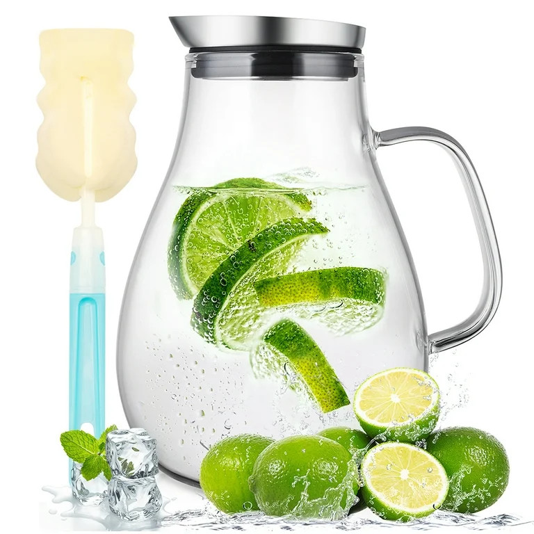 SUSTEAS 2 Liter Glass Pitcher, Water Pitcher with Removable Lid And Wide Handle, Easy Clean Juice... | Walmart (US)