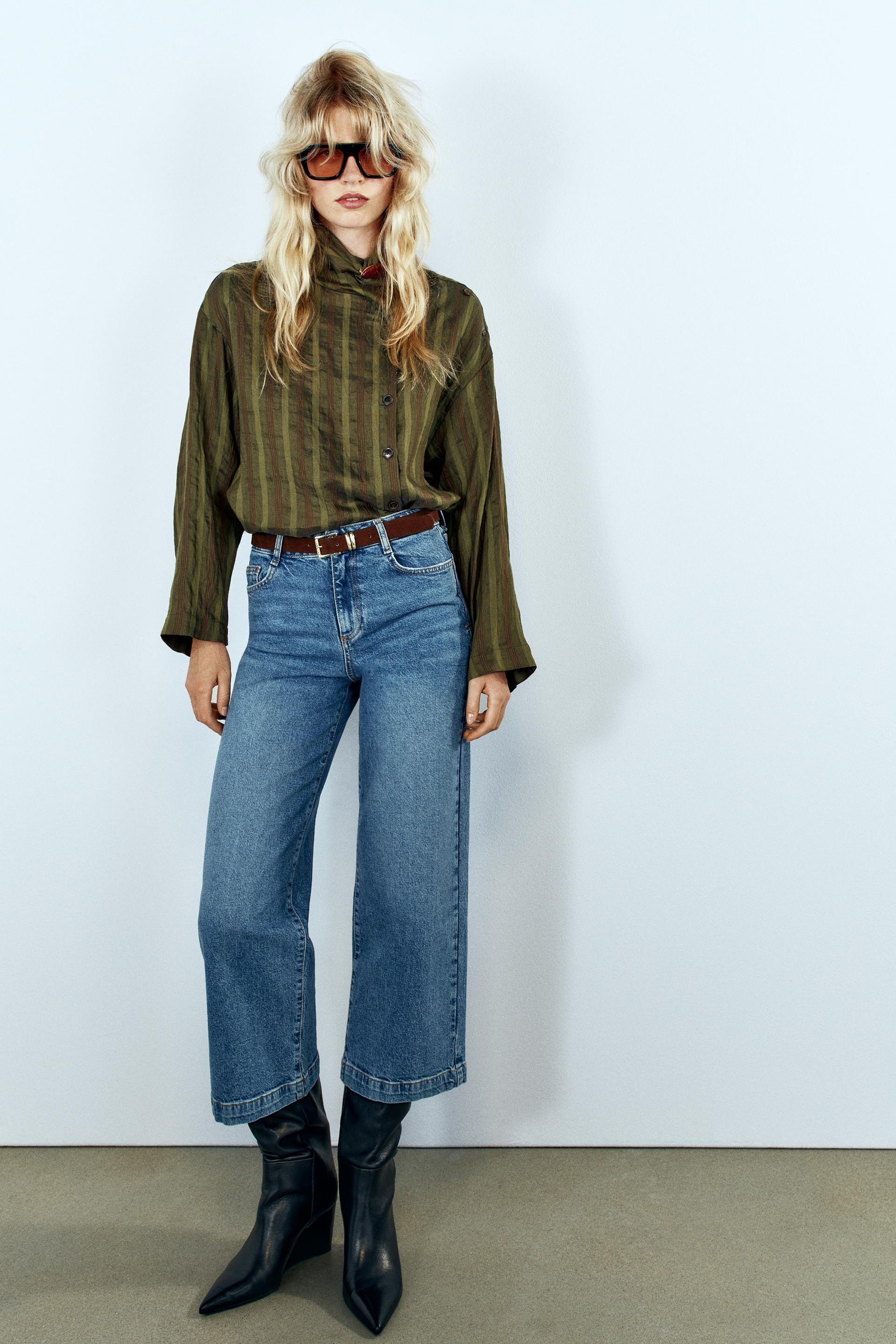 Zara - Z1975 High-Rise Culotte Jeans With Belt - Mid-Blue - 29 (Us 8) - Woman | Zara US