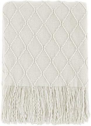 Bourina Beige Throw Blanket Textured Solid Soft Sofa Couch Cover Decorative Knitted Blanket, 50" ... | Amazon (US)
