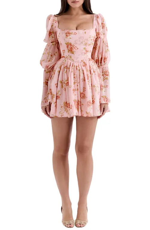 HOUSE OF CB Sancia Floral Print Long Sleeve Minidress in Vintage Rose Print at Nordstrom, Size Small A | Nordstrom