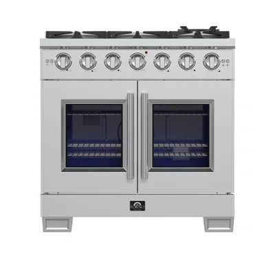 Capriasca 36" French Door Gas Range Stainless Steel, 6 Brass Burners, 5.36 cu.ft. Convection Oven | Wayfair North America
